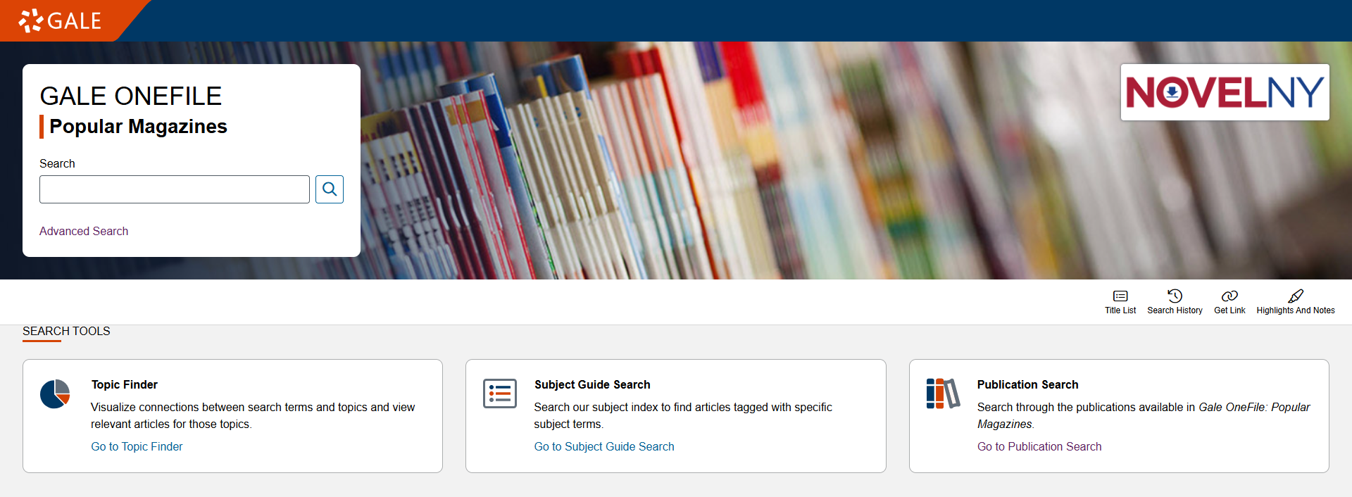 Screenshot of the Gale Onefile: Popular Magazines website