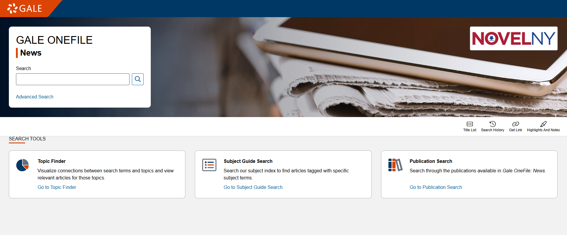 Screenshot of the Gale Onefile: News website