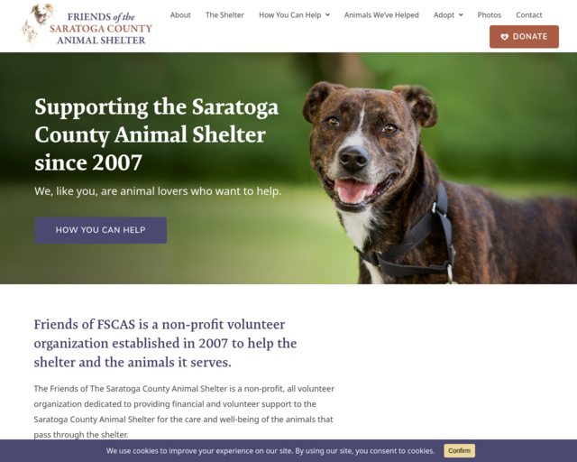 Screenshot of the Friends of Saratoga County Animal Shelter website