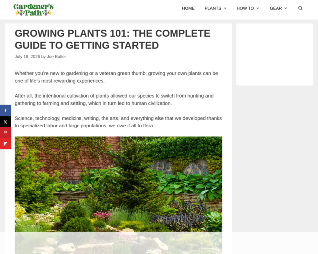 Screenshot of the Growing Plants 101: The Complete Guide to Getting Started website