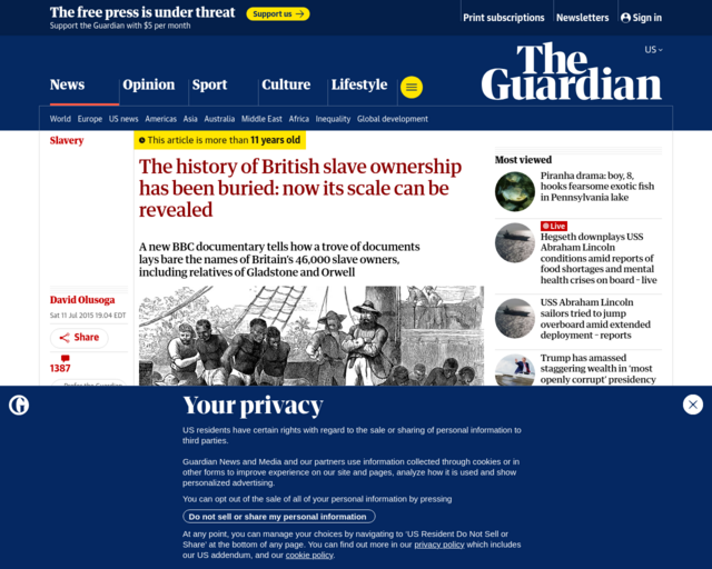 Screenshot of the The history of British slave ownership has been buried: now its scale can be revealed website