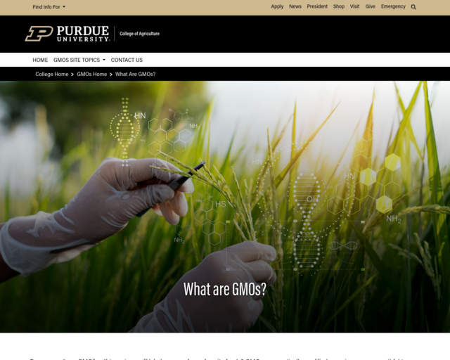 Screenshot of the GMO Website - Perdue University website
