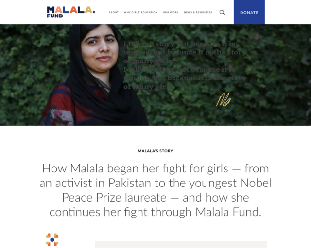 Screenshot of the Malala Fund website