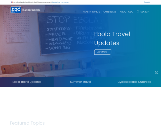 Screenshot of the Center for Disease Control website