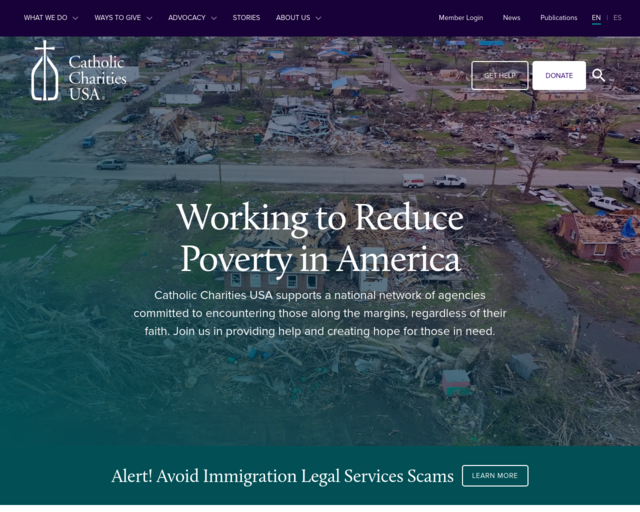Screenshot of the Catholic Charities website