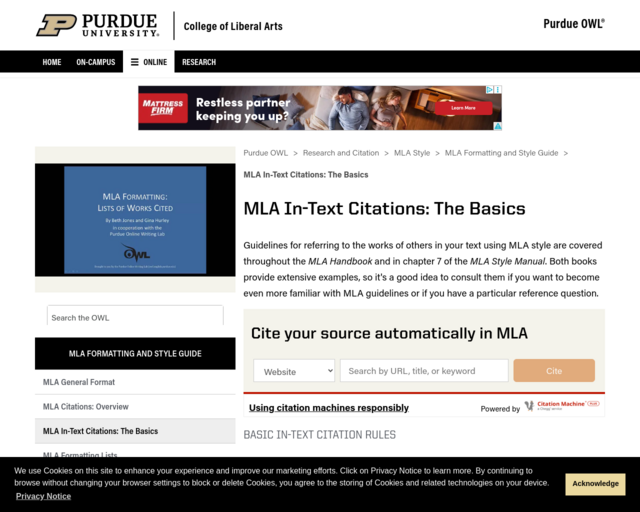 Screenshot of the MLA Guidelines website