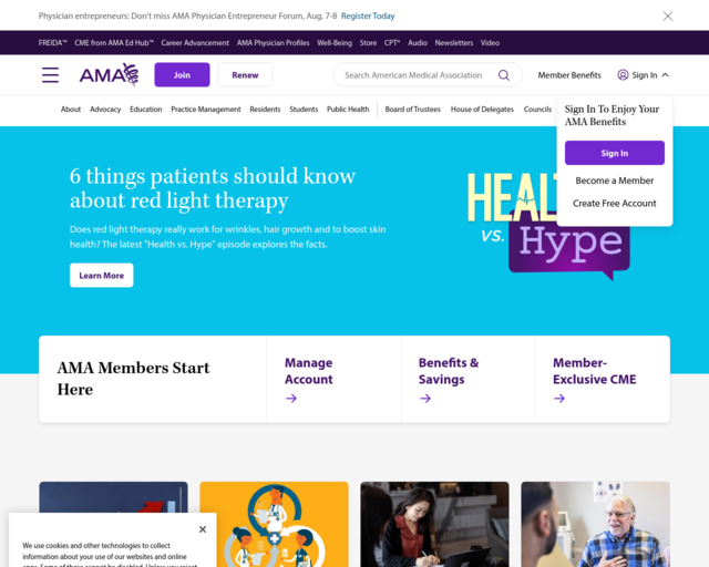 Screenshot of the American Medical Association website