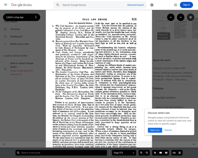 Screenshot of the "Coal and Smoke" (1866) in Littell's Living Age website