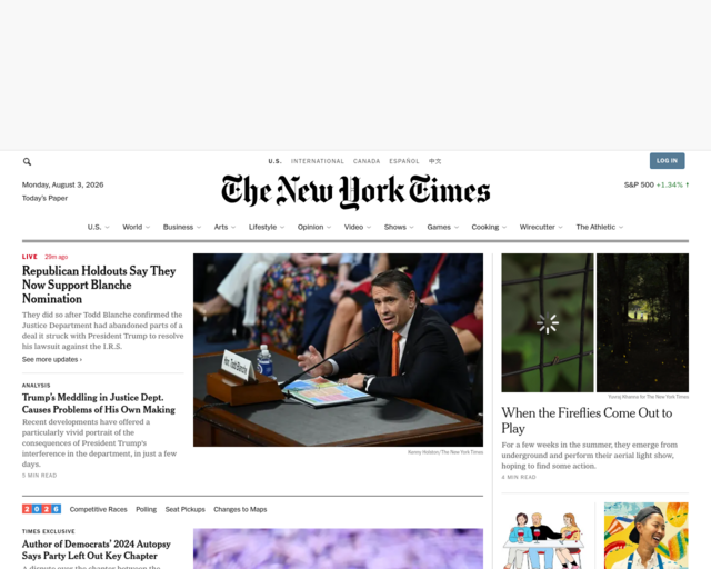 Screenshot of the New York Times website