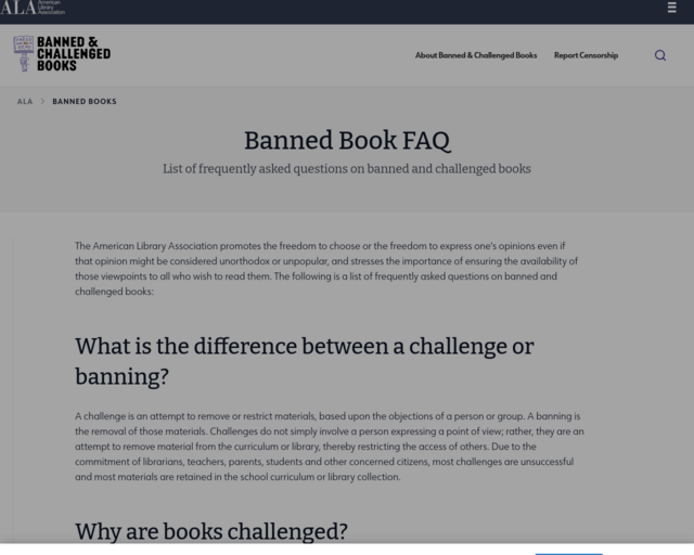 Screenshot of the Frequently Asked Questions website