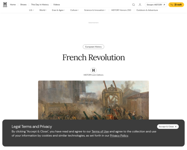 Screenshot of the French Revolution website