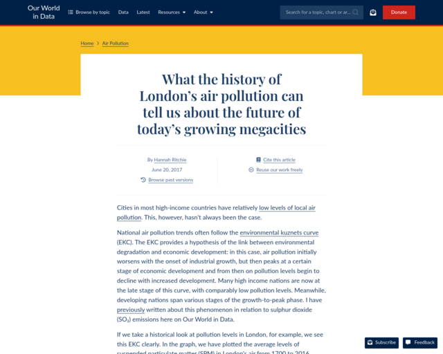 Screenshot of the What the history of London’s air pollution can tell us about the future of today’s growing megacities website