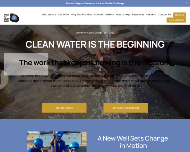 Screenshot of the Water for South Sudan website