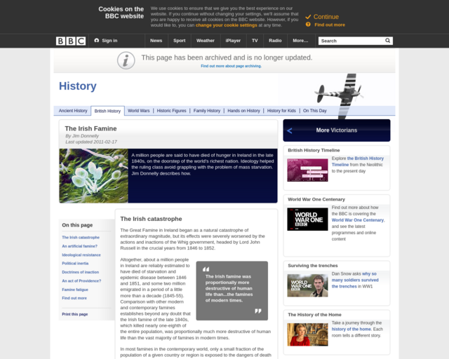 Screenshot of the The Irish Famine website