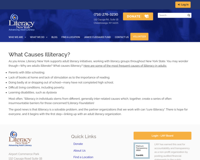 Screenshot of the Literacy in NY website