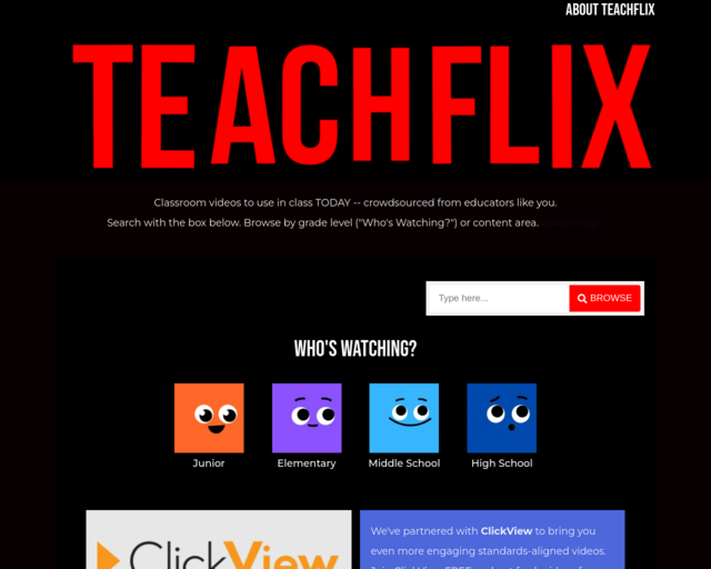 Screenshot of the TeachFlix website