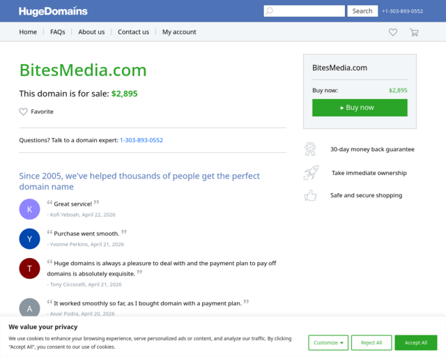 Screenshot of the Bites Media website