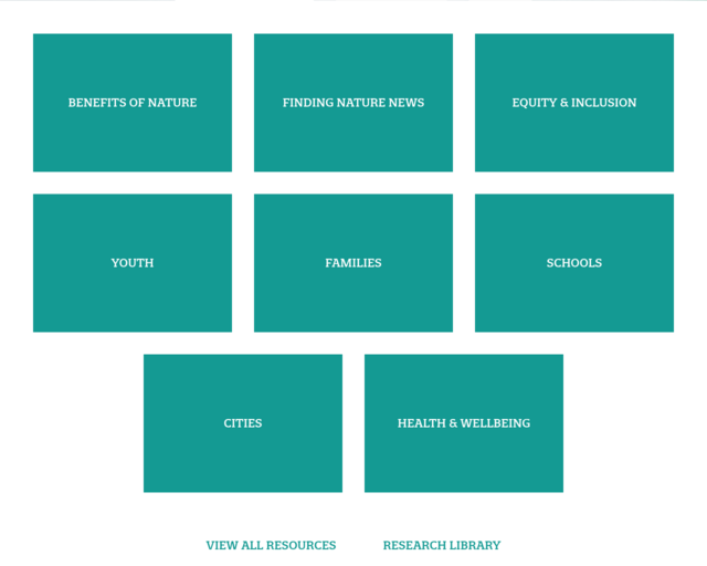 Screenshot of the Children and Nature - Resources website