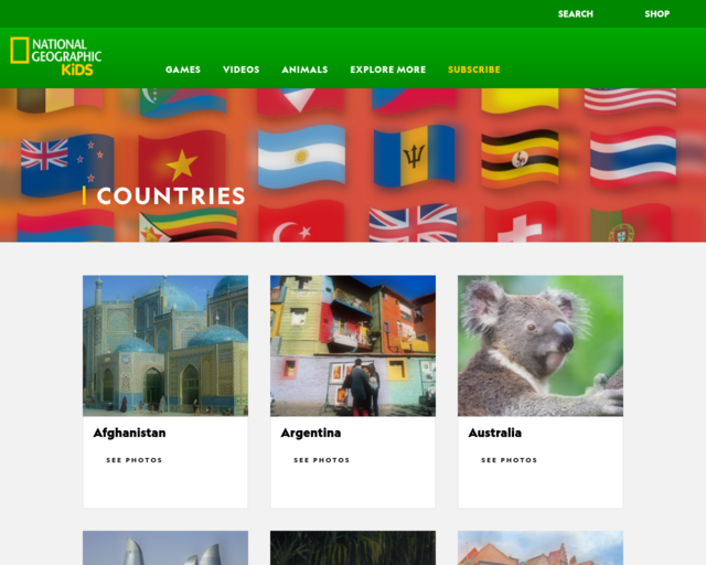 Screenshot of the National Geographic: Countries website