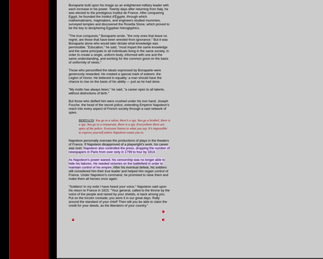 Screenshot of the Napoleon: The Man and the Myth website
