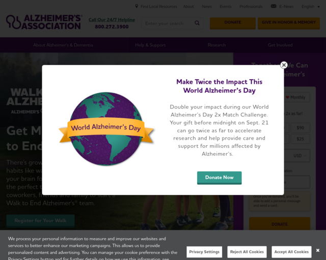 Screenshot of the Alzheimer's Association website