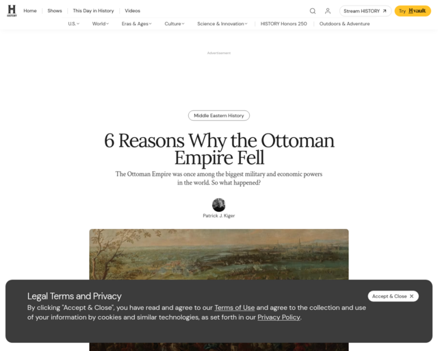 Screenshot of the Six Reasons Why the Ottoman Empire Fell website