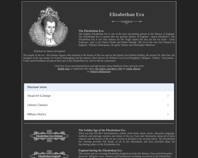 Screenshot of the Elizabethan Era website