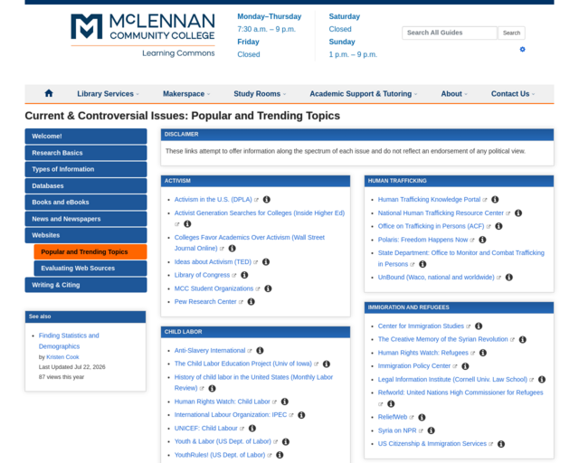 Screenshot of the McLennan Guide to Current & Controversial Issues website