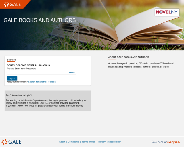Screenshot of the Gale Books and Authors website