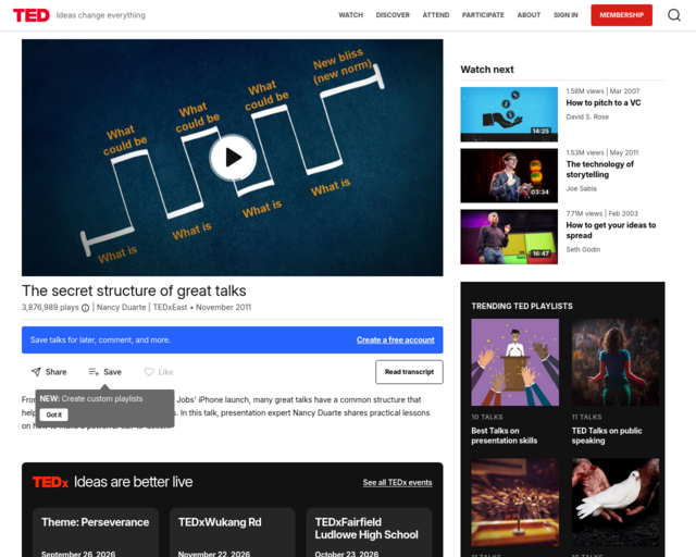 Screenshot of the The Secret Structure of Great Talks website