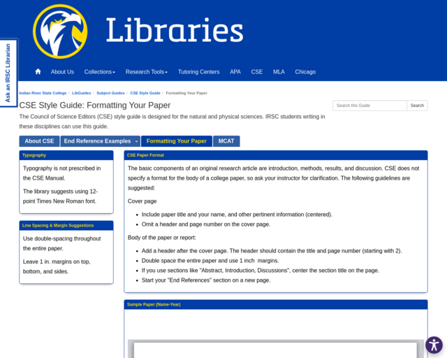 Screenshot of the CSE - Formatting your paper website