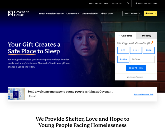 Screenshot of the Covenant House website