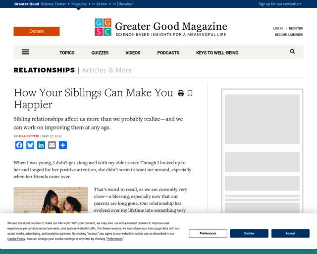 Screenshot of the How Siblings Make You Happier website
