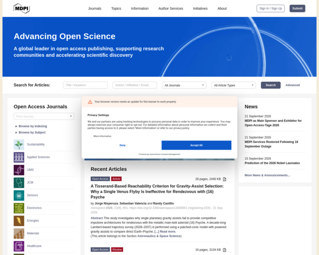Screenshot of the MDPI   (Multidisciplinary Digital Publishing Institute) website
