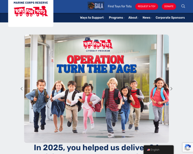 Screenshot of the Toys for Tots website