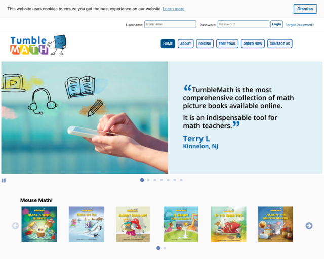 Screenshot of the TumbleMath website
