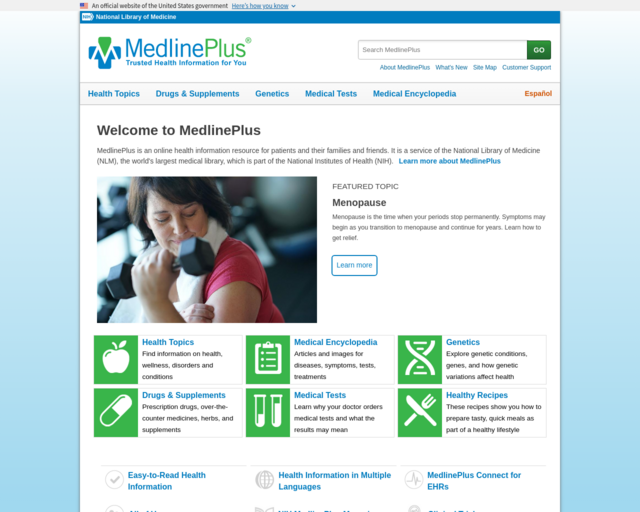 Screenshot of the Medline Plus website