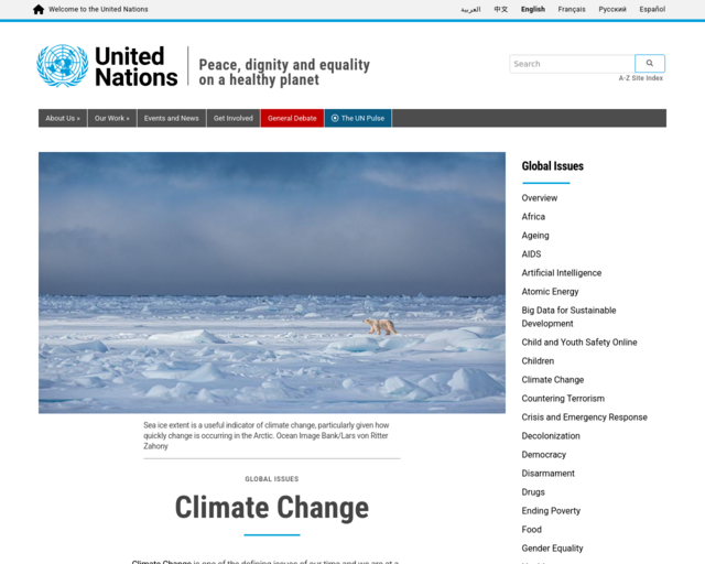 Screenshot of the United Nations: Climate Change website