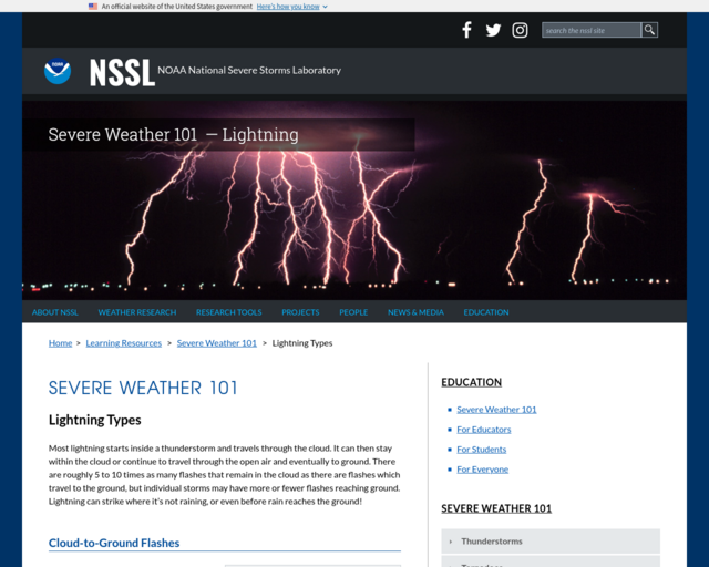 Screenshot of the Severe Weather 101 website