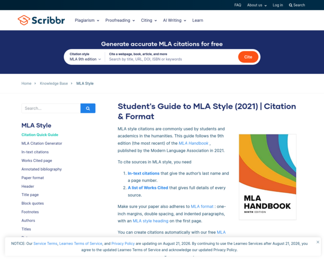Screenshot of the Scribbr website