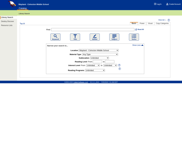 Screenshot of the OPAC website