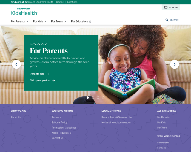 Screenshot of the Nemours KidsHealth website