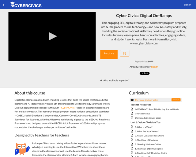 Screenshot of the CyberCivics website