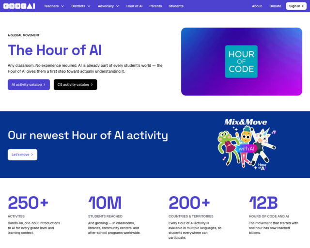 Screenshot of the code.org: Hour of Code website