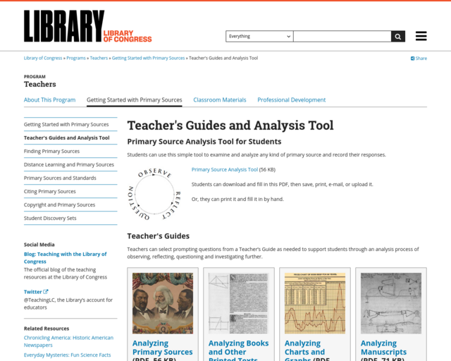 Screenshot of the Primary Source Analysis Tool website