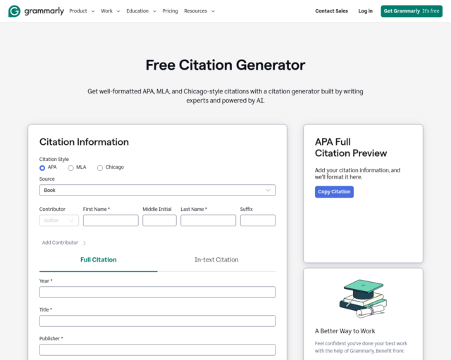 Screenshot of the Grammarly Citation Generator website