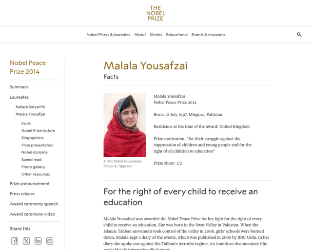 Screenshot of the nobelprize.org website