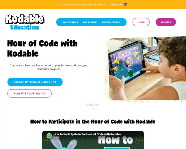 Screenshot of the Kodable: Hour of Code website