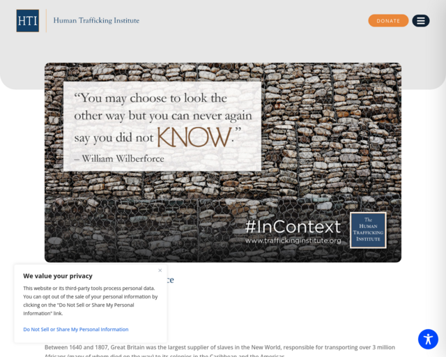 Screenshot of the #InContext: William Wilberforce website