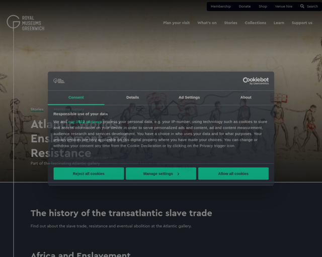 Screenshot of the Atlantic Worlds: Enslavement and Resistance website